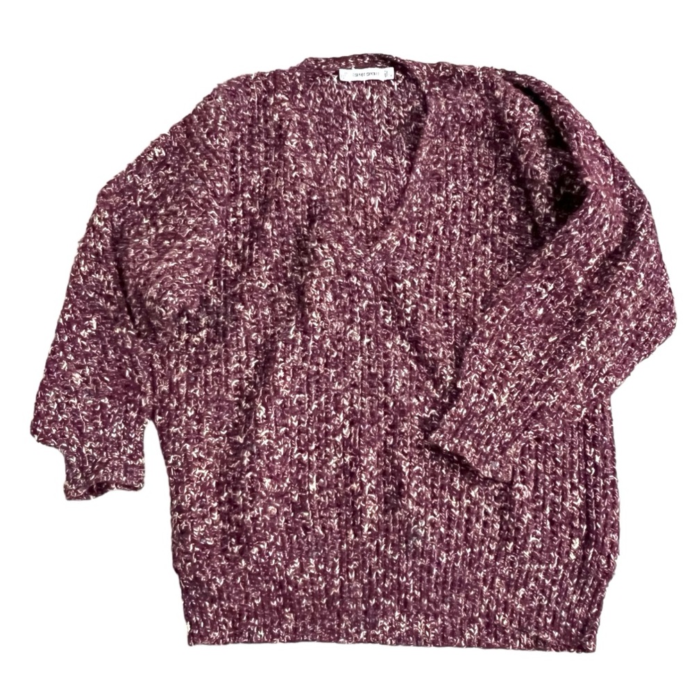 Vintage 1980s Esprit Sport Chunky Tweed Oversized V-Neck Sweater Burgundy